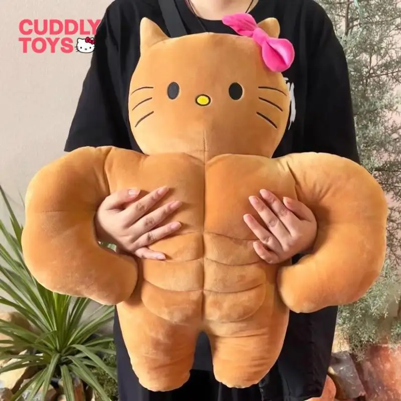 Sanrio Kawaii Hello Kitty Muscle Plush Funny Chest Muscle Abdominal Boyfriend Pillow Hello Kitty Doll Plush Christmas Girls Gift