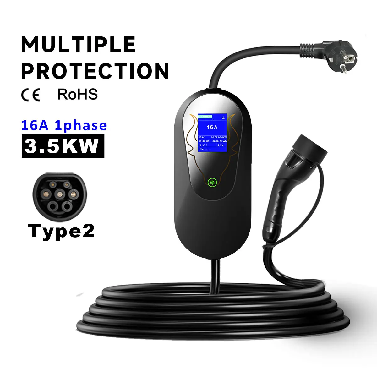 Adaptateur De Recharge Voiture électrique - Prise Femelle CEE Bleue 32A Vers Prise Domestique - 7 KW, 50 Cm, étanche