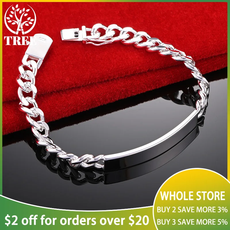 

ALITREE 925 Sterling Silver 8mm Chain Man Bracelet For Woman Lovers Wedding Accessories Party Birthday Gift Fashion Jewelry