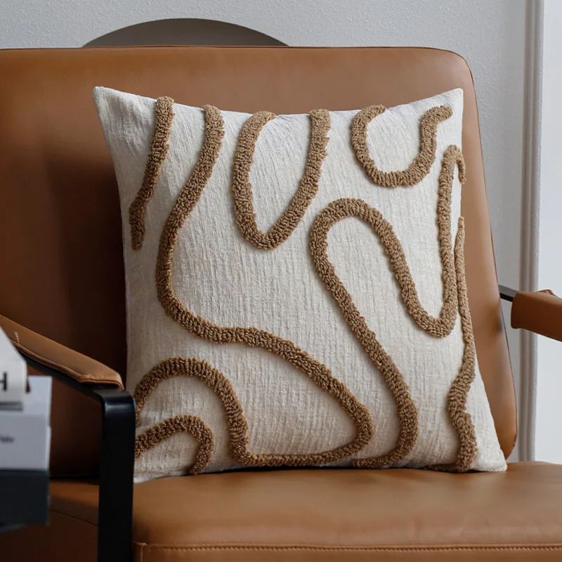Junwell Nordic Chenille Throw Pillow  3D Embroidery Sofa Office Back Cushion Living Room Decorative 45x45cm Square 3