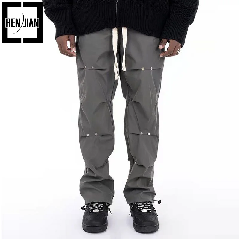 

Men's Hi Street Oversized Hip Hop Pants With Rivet Loose Fit Streetwear Y2K Trousers Joggers For Male Elastic Waist