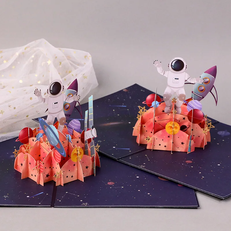 3d Space Astronaut Greeting Card Astronaut Planet Star Rocket Birthday Paper Cards For Congratulations Children's Day Father Day
