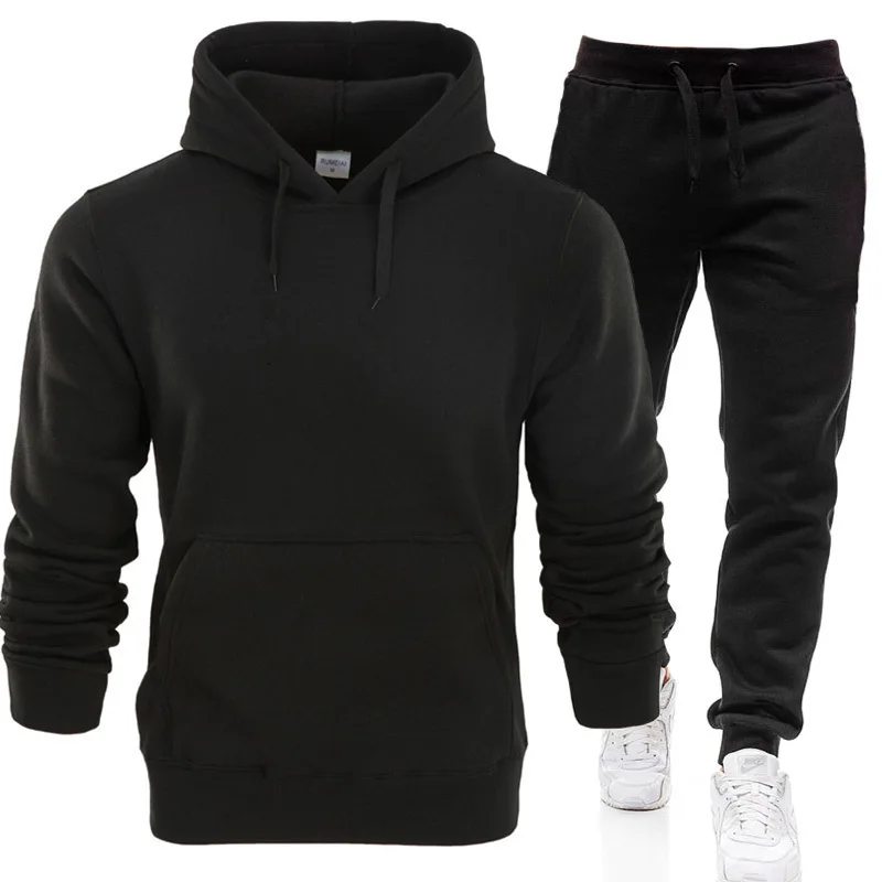 Winter Hoodie Sets Men Fashion Fleece Red Hoodies Black Pants Casual Jogger Suit Tracksuit Sweatshirt Woman Pullover sports suit sports set tracksuit set