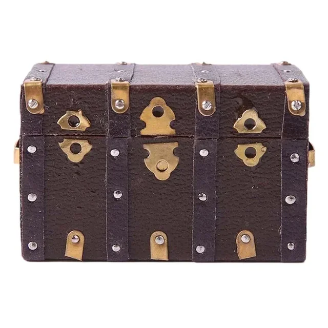 1:12 Scale Doll Brown Leather Wooden Box Case Vintage Case Box Dollhouse Suitcase Furniture Play House Accessories 6