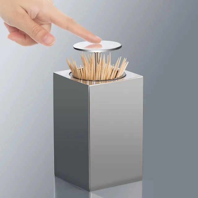 

Push-type Toothpick Holder 304 Stainless Steel Portable European-style Toothpick Jar Automatically Pops Up Toothpick Storage Box