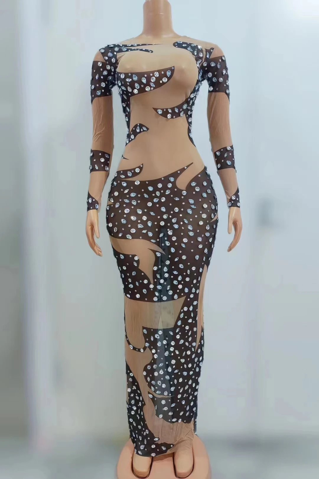 Mesh See Thru Cristalli Sexy Sparkly Evenincdress Per Le Donne Night Club Hot Drillingbirthday Drag Queen Costume Singer Outfit A482