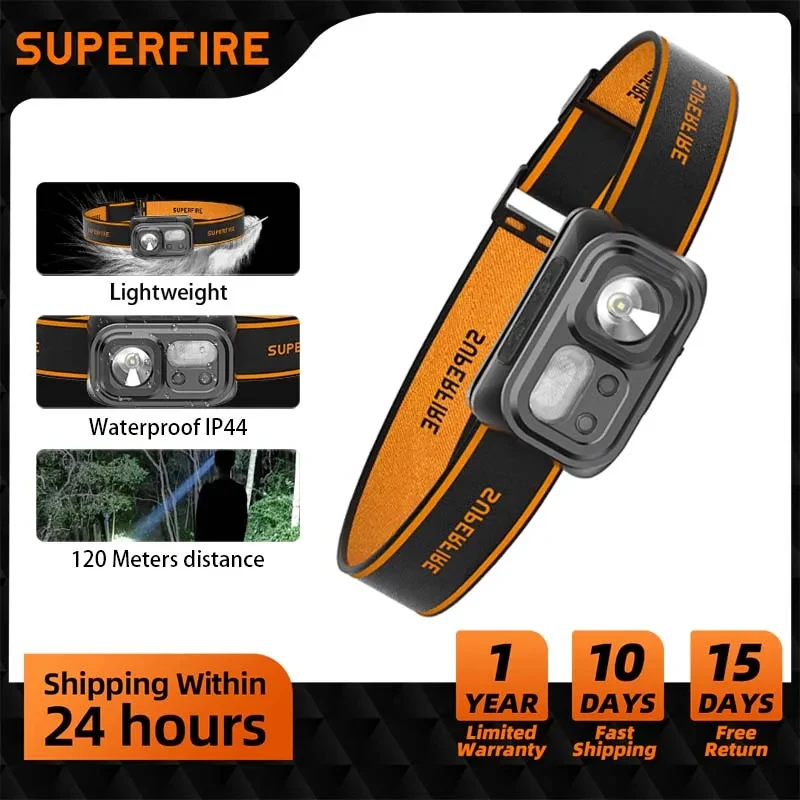 Superfire Mini Ricaricabile Potente Faro Escursionismo Campeggio Usb C Head Light Led Sensore Faro Anteriore Lampada Frontale Per Lavorare