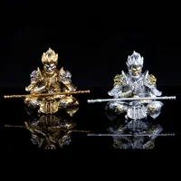 Vibrant Monkey King Figurine - 1 Set Hand-Painted Plastic Car Dashboard Ornament with Golden Hooped Staff 4