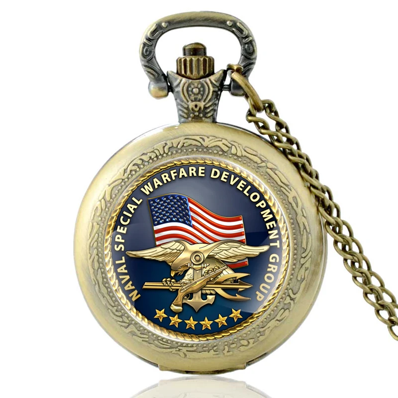 

Naval Special Warfare Development Group Glass Cabochon Quartz Pocket Watch Vintage Men Women Pendant Necklace Watches Gifts