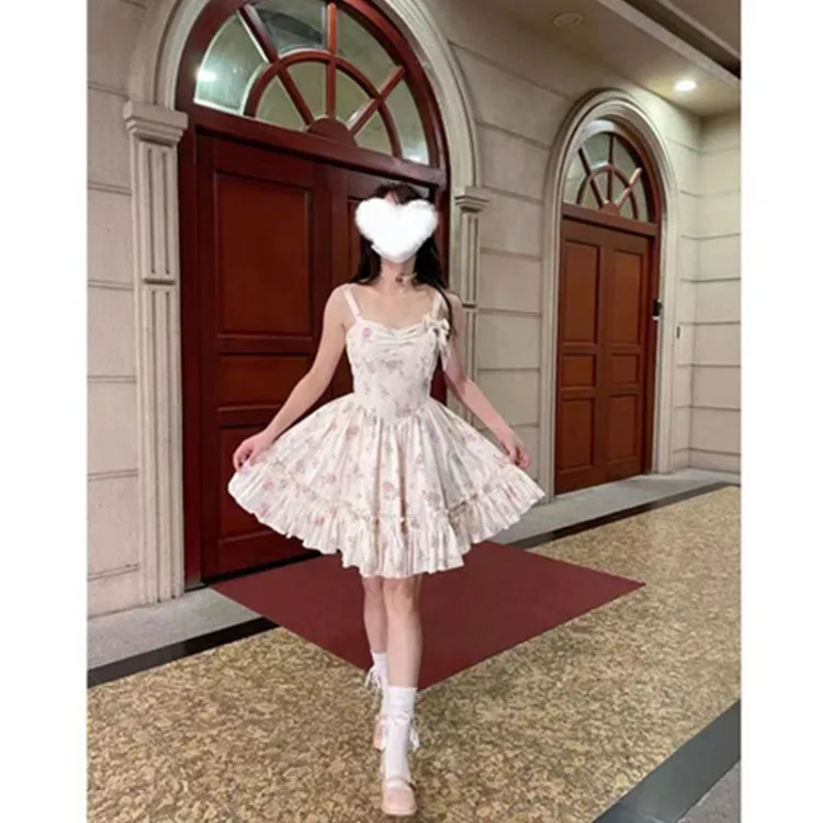Sweet Bow Corduroy Long Sleeve Tops Women+ Y2k Gentle Slim Waist Bottoming Camisole Floral Dress Spring New Two Piece Sets 5