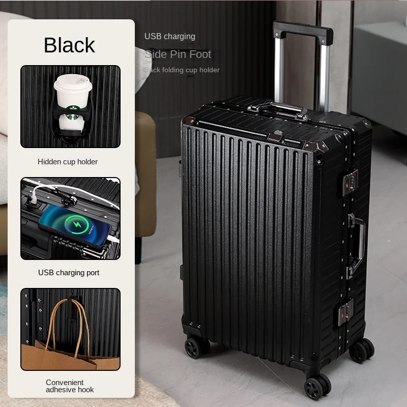 Hard Shell Suitcase With Usb Charging Port And Cup Holder_voghion.com