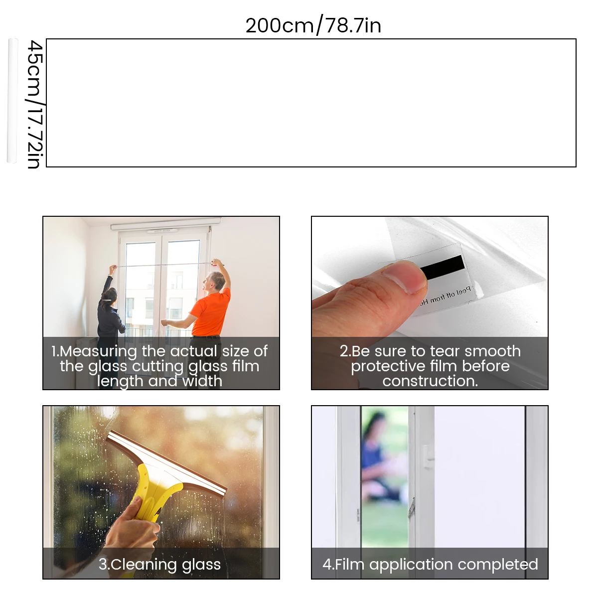 Window Film 45x200CM Non-adhesive Frosted Film PVC Glass Window Privacy Decorative Cover Static Cling Sticker