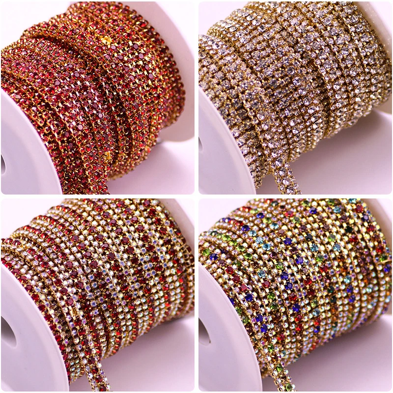 

Stone Cup Chain Gold Diamond Strass Decorative Applique Crystal Trimmings For Dresses Crystal-Castle 1 Yard Rhinestones Trim