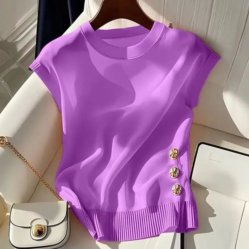 New Korean Summer Round-necked Sweater Women Pullover Casual Chic Comfortable Slim Sleeveless Femme Knitwear Jumper Lady Tops