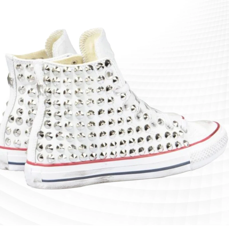 

Do old canvas shoes rivets hip-hop punk style handmade custom casual sneakers high top lace-up men and women plus size 35-46
