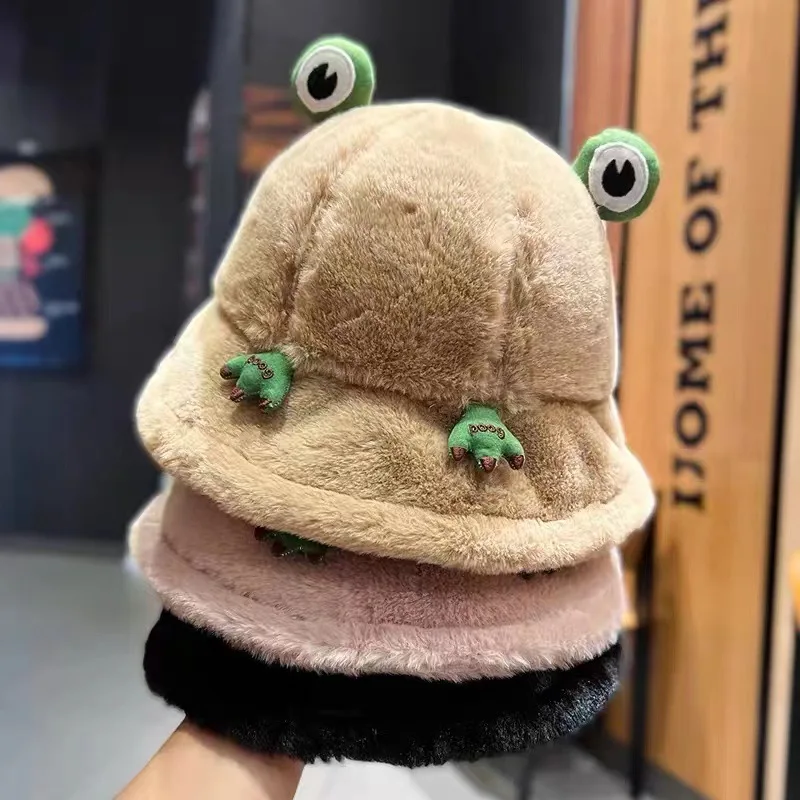 Autumn and Winter Ladies Cartoon Frog Fisherman Hat Anti-cold Warm Bucket  Hat Fashion Personality Basin Cap Plush Cotton Cap - AliExpress