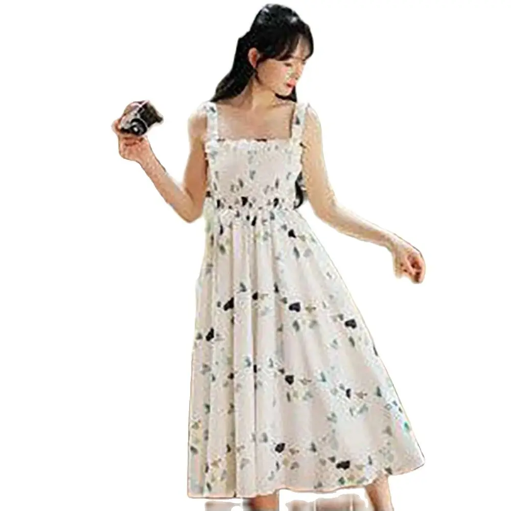 

Floral Dress 2024 Summer Elegant Long Super Fairy Dress With Suspenders, Girlfriends And Sisters, Casual Orange Skirt Tide.