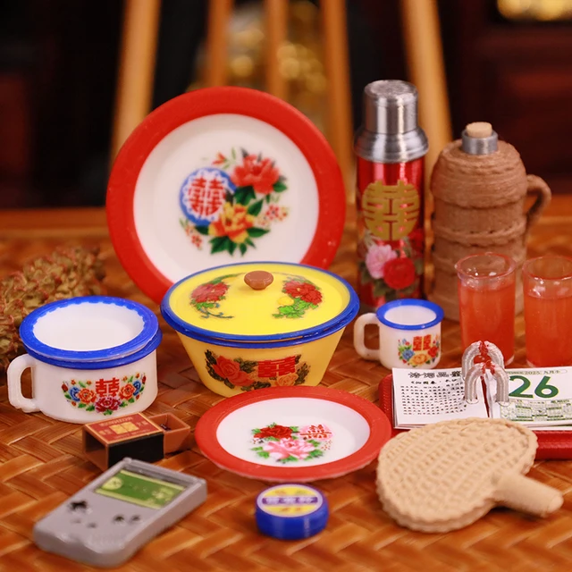 Doll House Miniature Kitchen Accessories Chinese Simulation Match Enamel Bowl Model Miniature Tableware Seasoning Pot 1