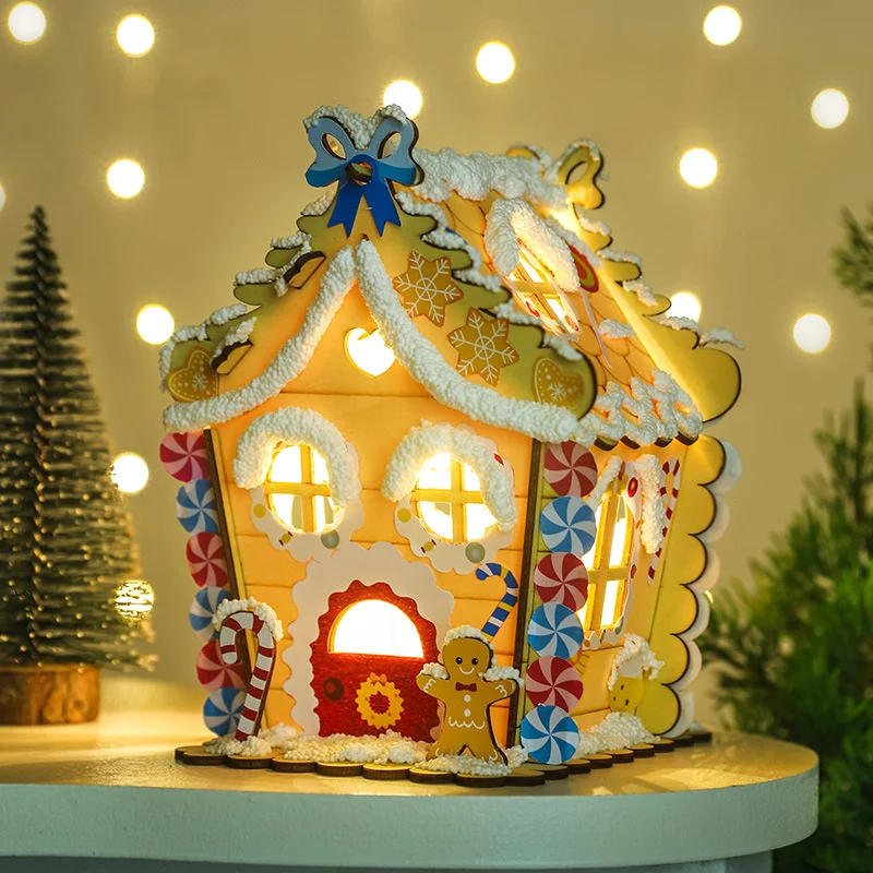 

Children's Manual DIY Wooden Assembly House Kindergarten Small House Model House Making Material Toys Christmas Decoration