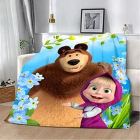 Hot Cartoon Printed Blanket Picnic Blankets Warm Blanket Soft and Comfortable Blanket Home Travel Lovely M-MashaS Bear Birthday 1