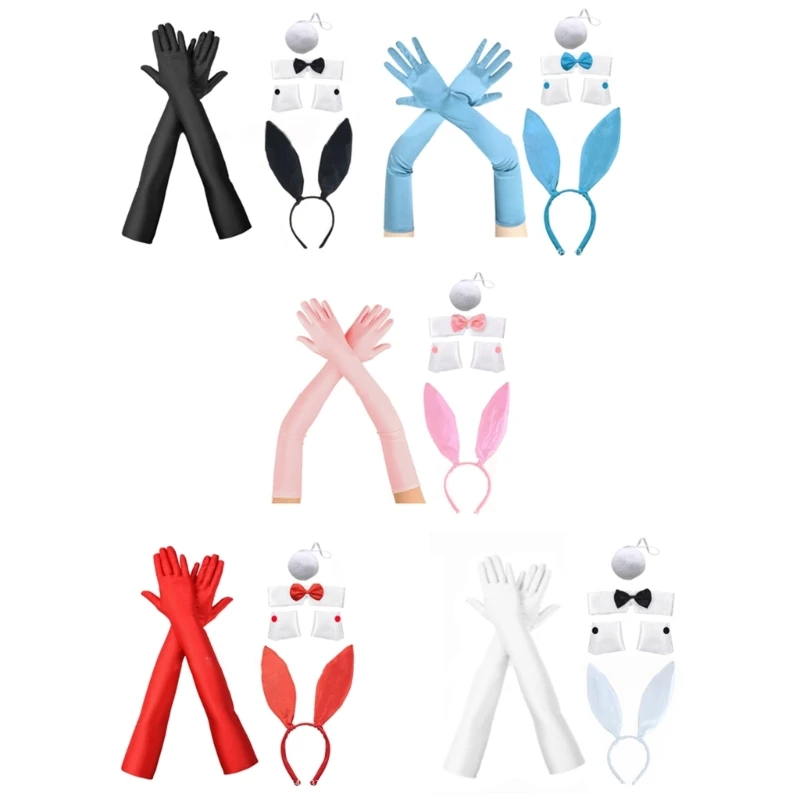 

Plush Rabbit Ears Headband Cosplay Costume Hairhoop Necktie Party Headpiece Masquerades Headdress Animes Hair Decors