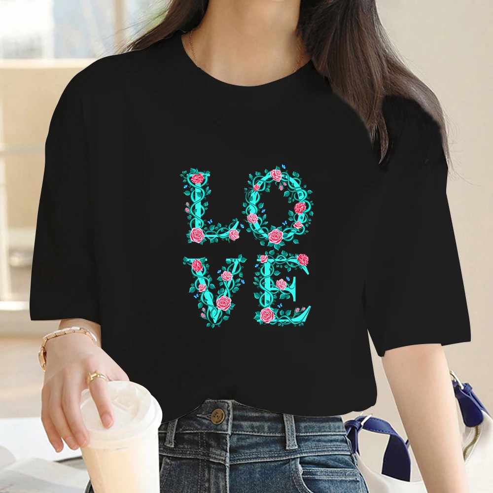 

Fashion T-shirt Fashion women's T-shirt Cute graphic aesthetic Love image Women's retro Bestie Ladies Black white top T-shirt