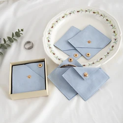 Elegant Suede Microfiber Jewelry Pouch with Button Closure - 10pcs (Blue)