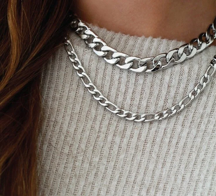 Stainless Steel Chunky Chain Layered Necklace Jewelry Heavy Metal