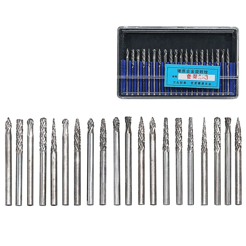 

10pcs 20pcs 3mm 6mm Shank Tungsten Carbide Milling Cutter File Burr Suit Reamer Tools Cut Set for Dremel