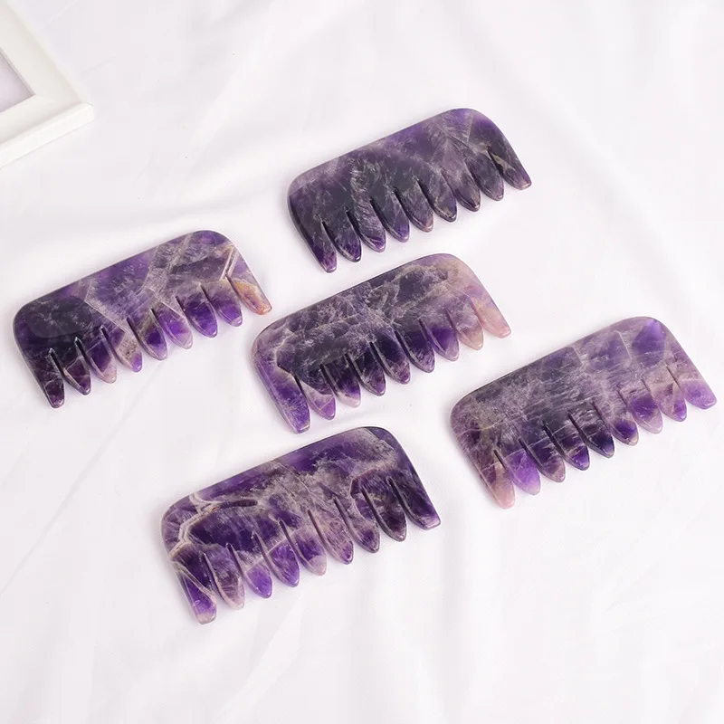 Amethyst Gua Sha Comb Purple Crystal Stone Massager Hair Head Neck Massage Comb Beauty Skin Care health Tool 3