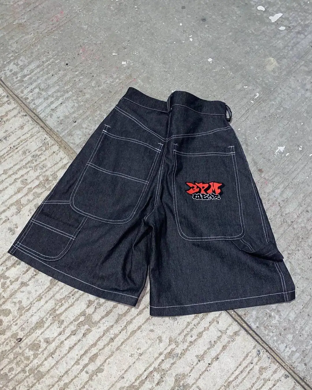 Streetwear 3pmwear Shorts Y2K Pants Hip Hop Letter Graphic Embroidery Retro Black Baggy Denim Gym Shorts Men Basketball