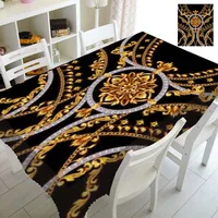 Chaîne de clés grecque noire et or, style baroque, pour fête d'anniversaire, décoration intérieure, nappe de table de luxe dorée à motif damassé, rectangulaire et carrée 3