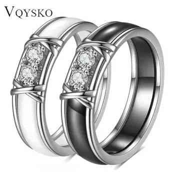 Nuovi anelli a X doppi in ceramica moda 5MM per donna Accessori per gioielli con anello impermeabile in acciaio inossidabile con micro intarsiato 2 zirconi ﻿
