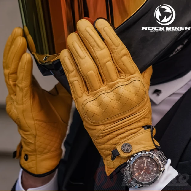 2022 New Vintage Motorcycle Gloves Cafe Racer Retro Yellow Leather Motocross Gloves Touch Screen Motorbike Biker Guantes Moto _ AliExpress Mobile