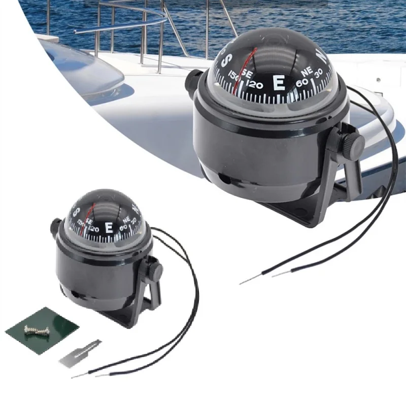 Boat Compass Waterproof With Electronic LED Light Nautical Compass Sea Pivoting Marine For Marine Navigation Positioning data cable storage bag waterproof small electronics bag electronic organizer travel case earphone storage bag travel storage bag