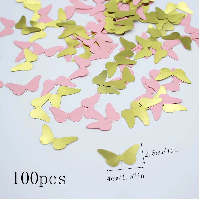 100pcs Pink and gold butterfly confetti; butterfly baby shower decor; spring wedding bride shower birthday table decor.