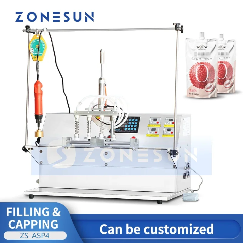 

ZONESUN Spout Bag Liquid Filling and Capping Machine Semi-auto Desktop Stand Up Bags Spout Pouches Packaging Equipment ZS-ASP4