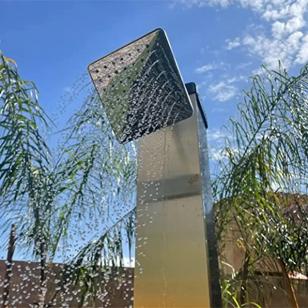 Luxury Solar Heated Outdoor Shower with Hot/Cold Adjustment 11 Gallon Capacity Brushed Gold Stainless Steel Easy Assembly
