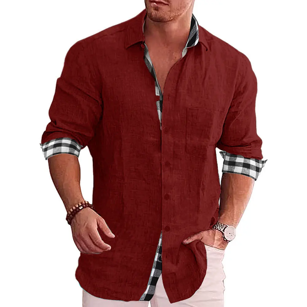 Cotton Linen Plaid Shirt for Men Summer Office Wear