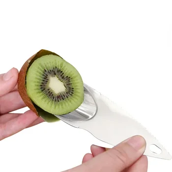Pelapatate Kiwi in acciaio inossidabile Kiwi Avocado Cucchiaio Scooper Taglierina per frutta Coltello per sbucciare seghettato Gadget da taglio da cucina 1
