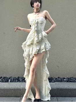 Y2K Spaghetti Strap Irregular Dress Women Layered Ruffles Slim Sexy Party Dress Spring New Prom Robe Wedding Vestidos Mujer 1