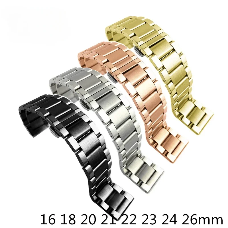 Accessori Per Orologi Per Montblanc Tre Perline Fibbia A Farfalla Solida Cinturino In Acciaio Inossidabile Catena Per Orologi In Acciaio Nero 18 20 22