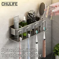 Aluminum Punch Free Wall Mounted Electric Toothbrush Holder Toothpaste Cup Storage Hook Bathroom Accessories Organizer Hot Sale 1
