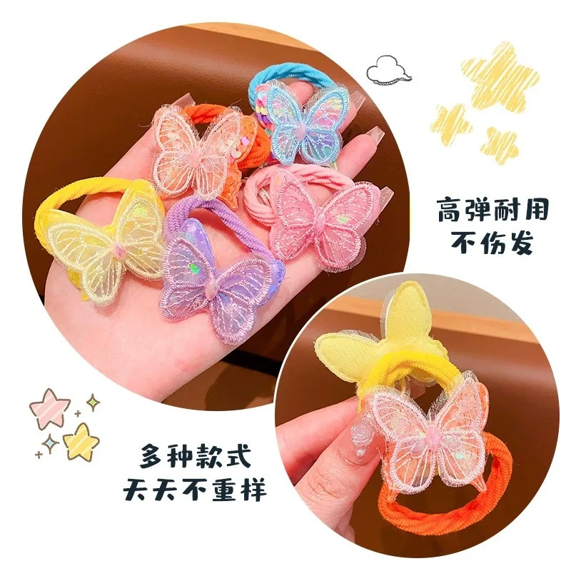 Children's Hair Rope Cute Sweet Sequined Butterfly High Elasticity Towel Ring Candy Color Hair Band Hair Accessories