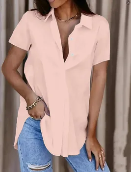 Solid Button Down Shirt Elegant Long Sleeve Lapel Shirt For Office & Work Women's Clothing 1
