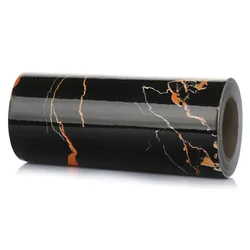 Waterproof Self - Adhesive Marble - Design PVC Skirting and Baseboard Decor Stickers (Black - Gold - 12cm x 5m)