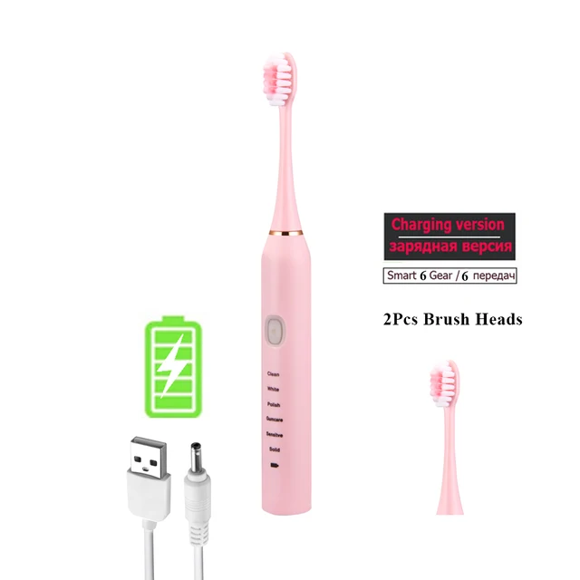 Sonic Electric Toothbrush for Adults Kid 6 Mode Smart Timer Whitening Tooth Brushes IPX7 Waterproof USB Charger Replaceable Head Charger Version 4