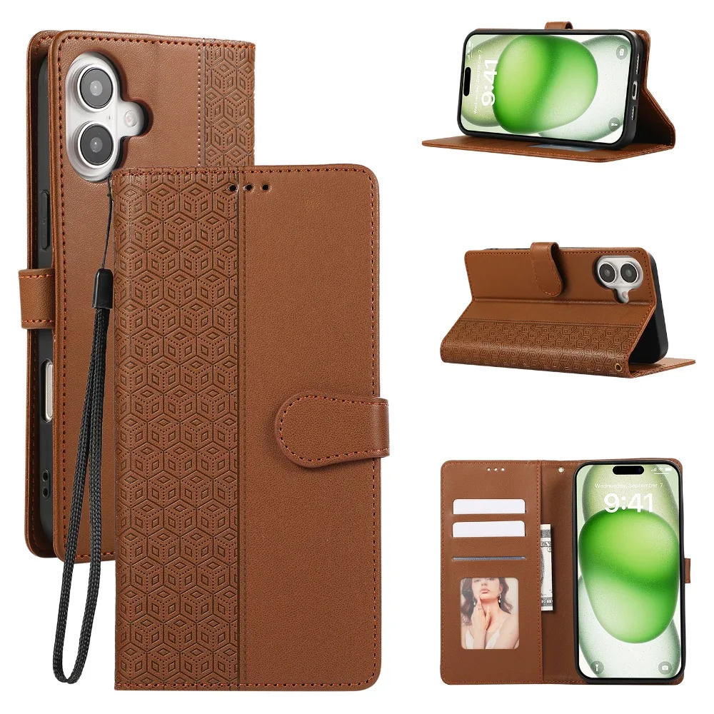 Leder-Schutzhülle für iPhone 13 12 Mini 16 15 14 11 Pro Max XS XR 8 Plus, Geldbörse mit Handschlaufe und Kartenhalter_voghion.com