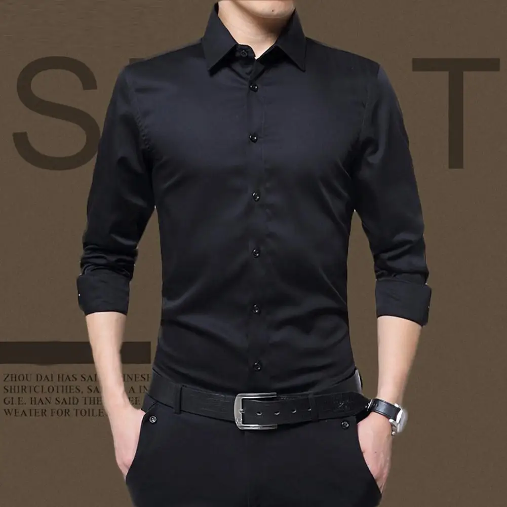 Spring Summer Social Men's Shirt Long Sleeve Business Casual Pure Shirt All Match Business Formal Men Casual Button Shirt Top