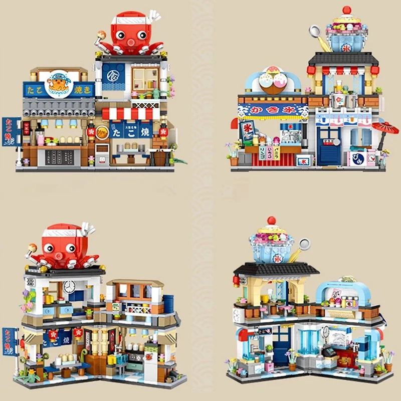 Mini city Street view Architectural landscape model Creative folding blocks toy Takoyaki Shop Coffee shop Christmas gift 3